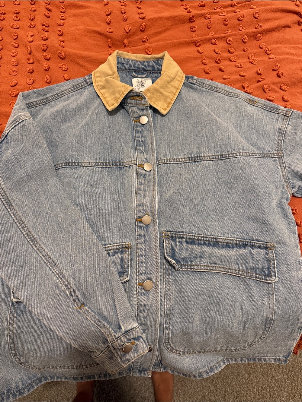 Altar'd State Blue Denim Jacket with Tan Corduroy Collar